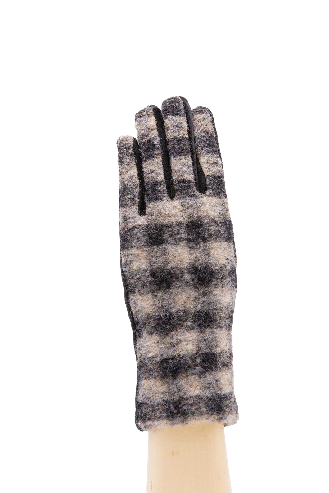 Italian Wool Buffalo Check Gloves - Black/Clay Brown