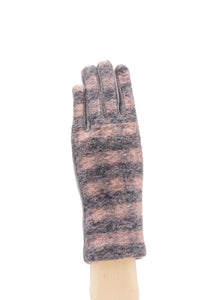 Italian Wool Buffalo Check Gloves - Grey/Pink
