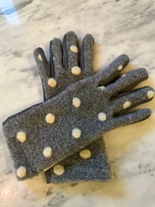 Italian Wool Polka Dot Gloves - Grey