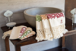 Hand-Printed Cotton Towels - Set of Two - RUST