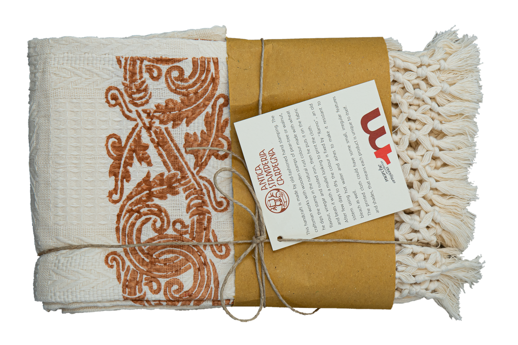 Hand-Printed Cotton Towels - Set of Two - RUST