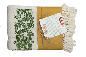 Hand-Printed Cotton Towels - Set of Two - GREEN