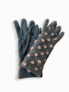 Italian Wool Polka Dot Gloves - Grey/Pink